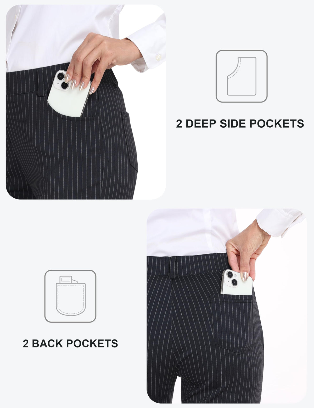 MoFiz capris with non-functional waist button detail for dressy touch