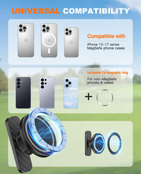 MoKo hands-free golf setup supports GPS and swing analysis.