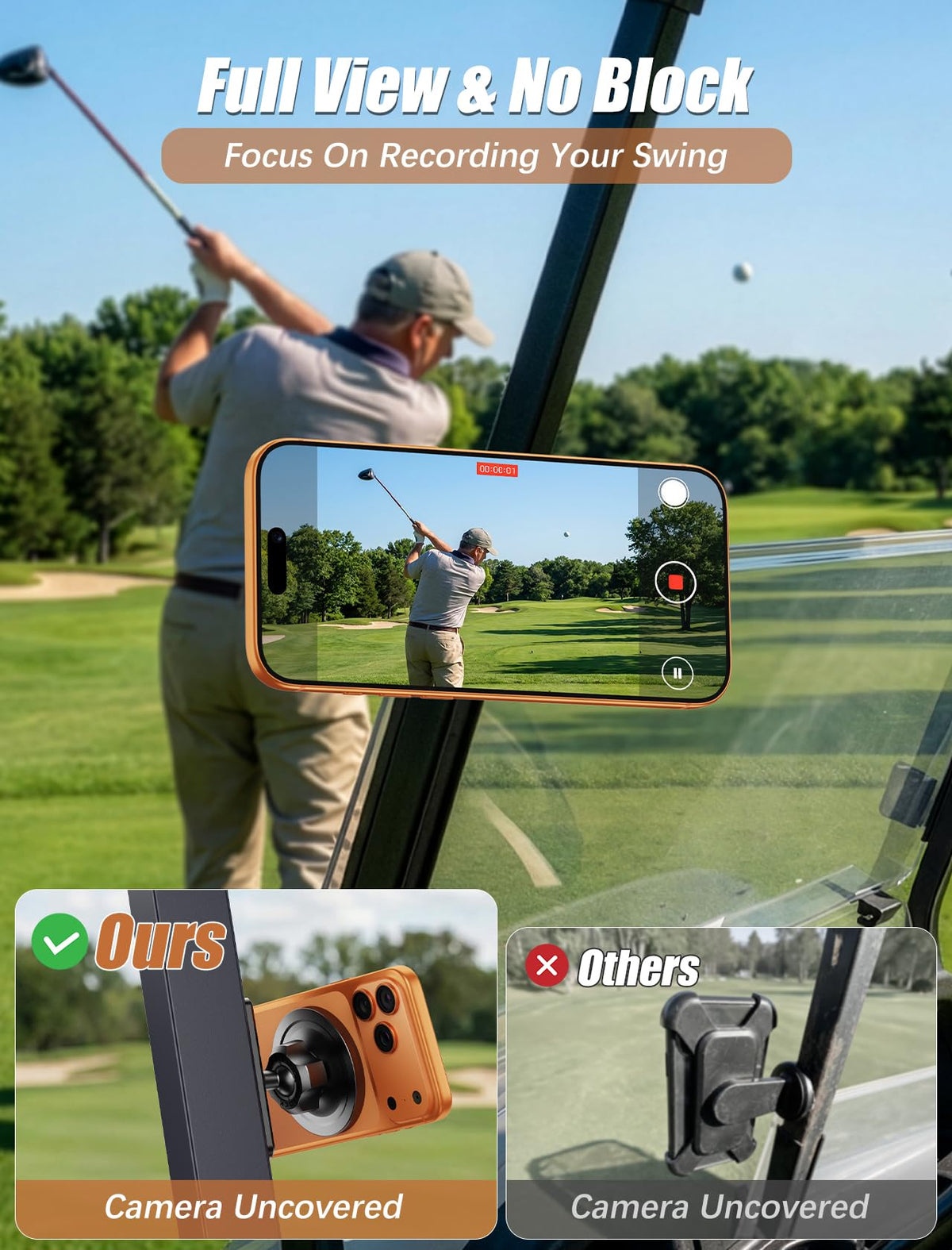 MOKPR magnetic golf cart phone holder 360-degree rotation for optimal viewing angle on the course