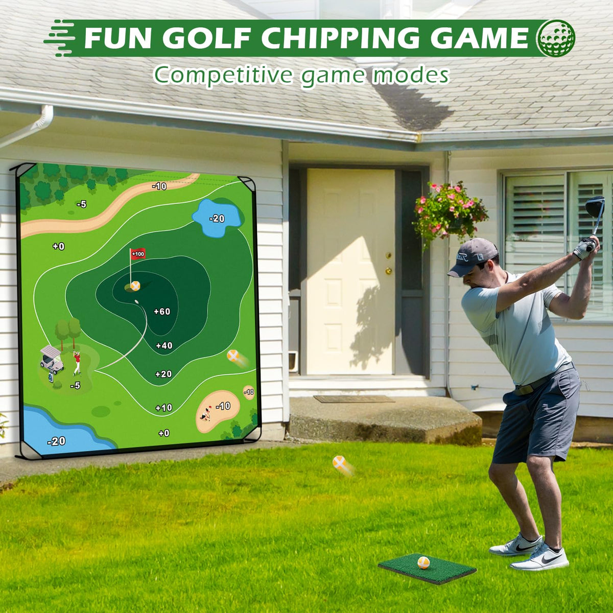 Family fun lawn play with Molachi Golf Chipping Game on the grass.