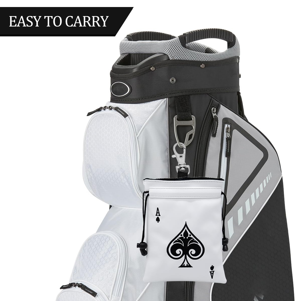 Pouch attaches securely to golf bag for quick access