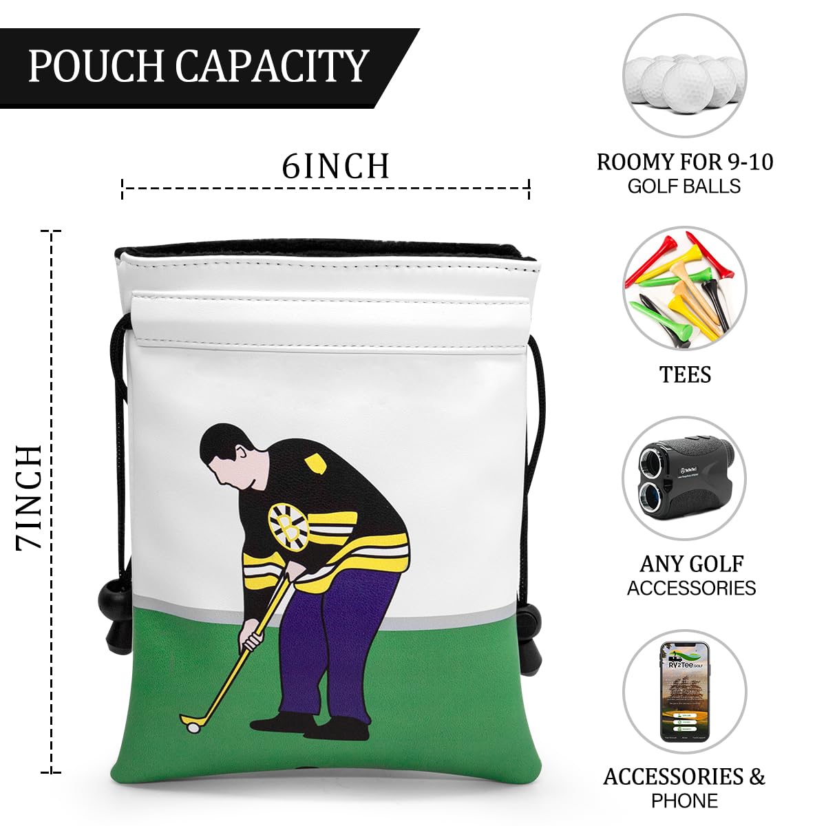 Montela Golf Bag Pouch stores tees and accessories securely on the bag.