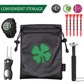 Montela Golf ball pouch measures 6" x 7" for compact transport.