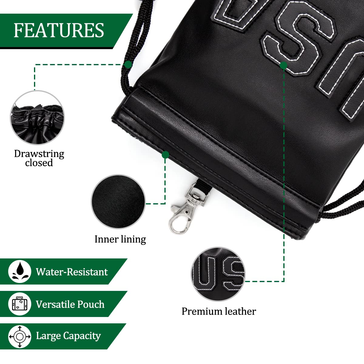 Montela Golf ball pouch with 6x7 dimensions protects items and fits pockets.