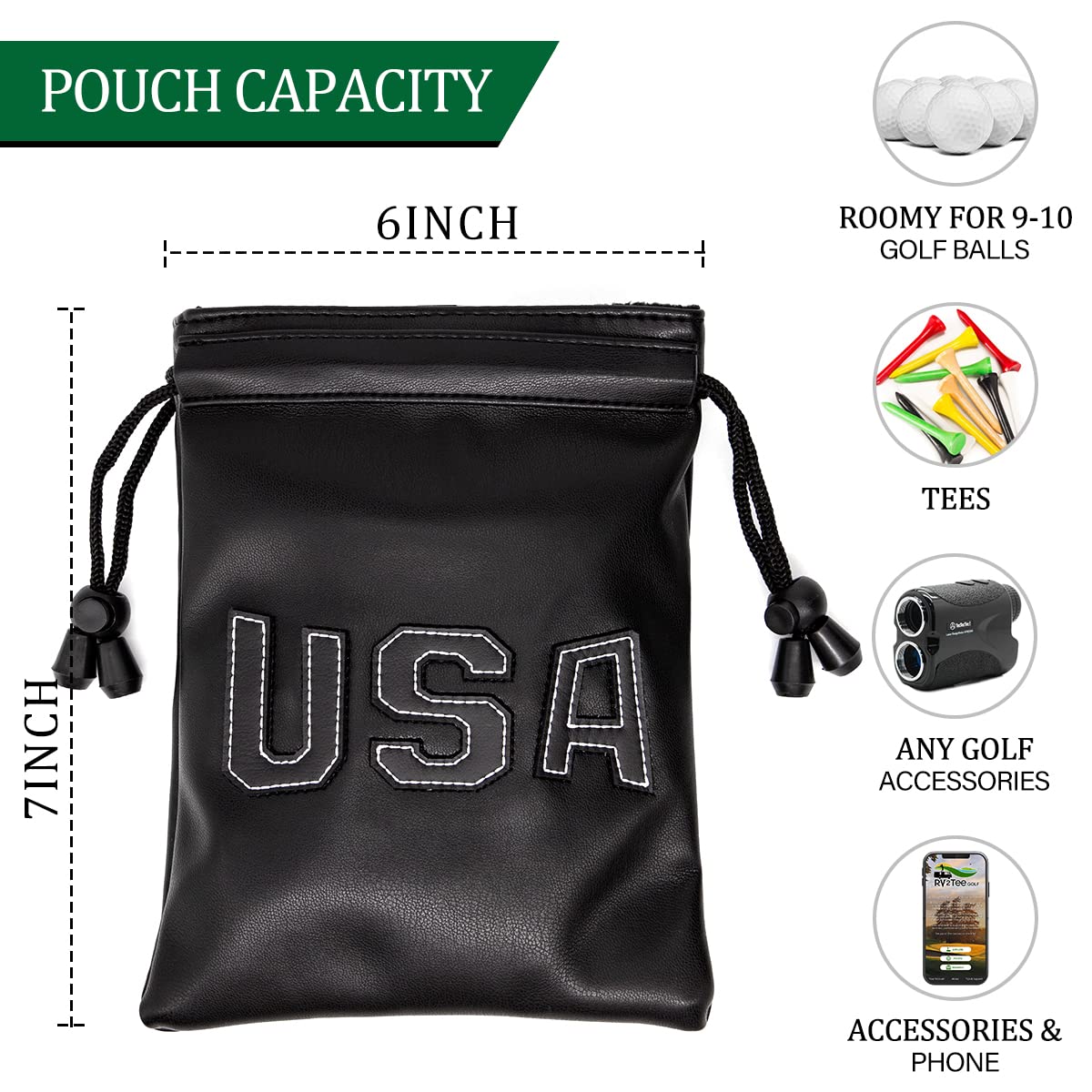 Montela Golf drawstring closure keeps valuables secure during swings and walks.