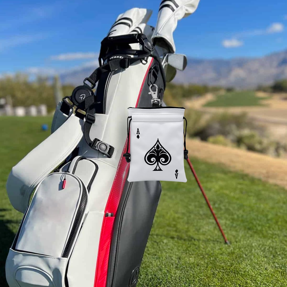 On-course storage pouch in action during rounds