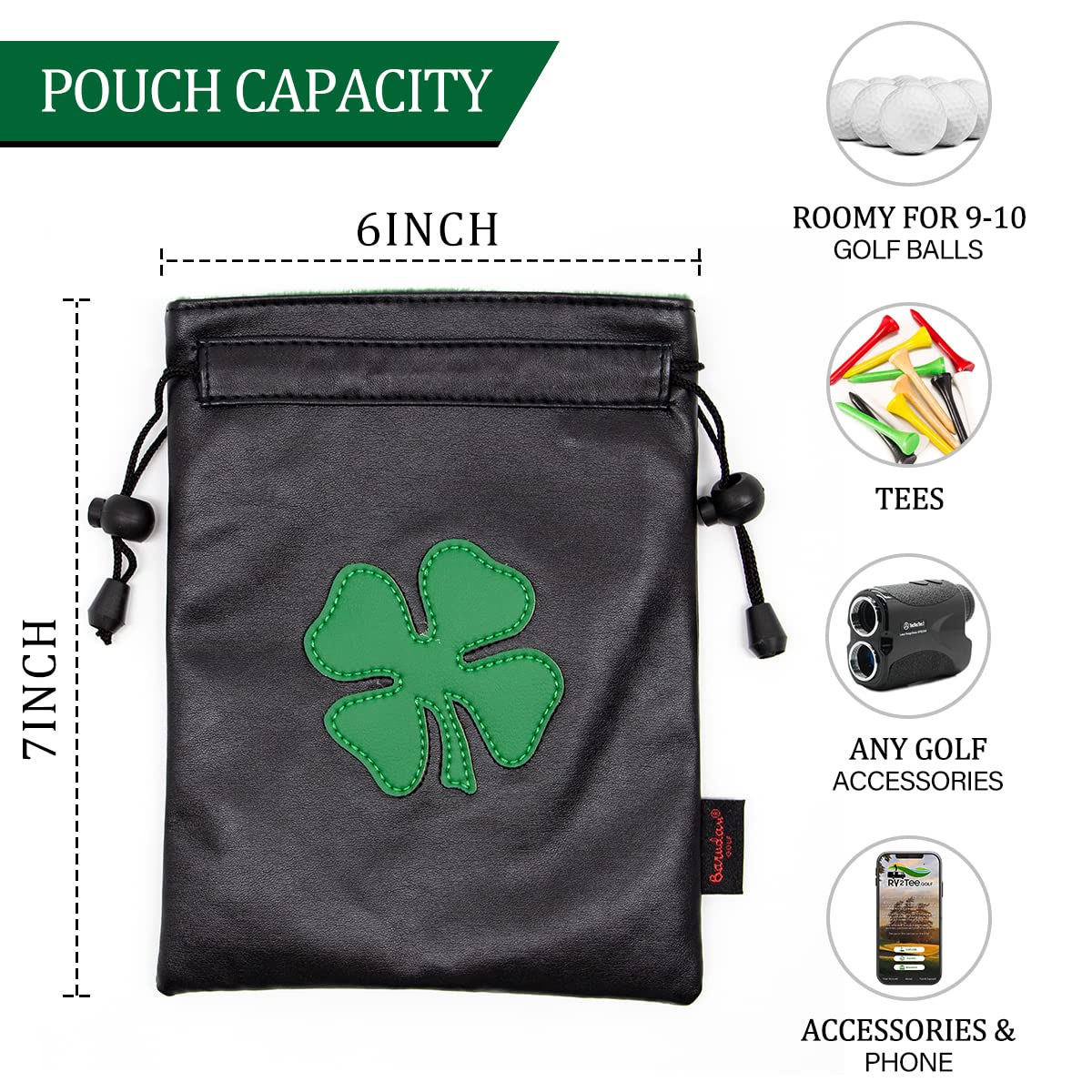 Montela Golf tee and accessory pouch, roomy and easy to reach.