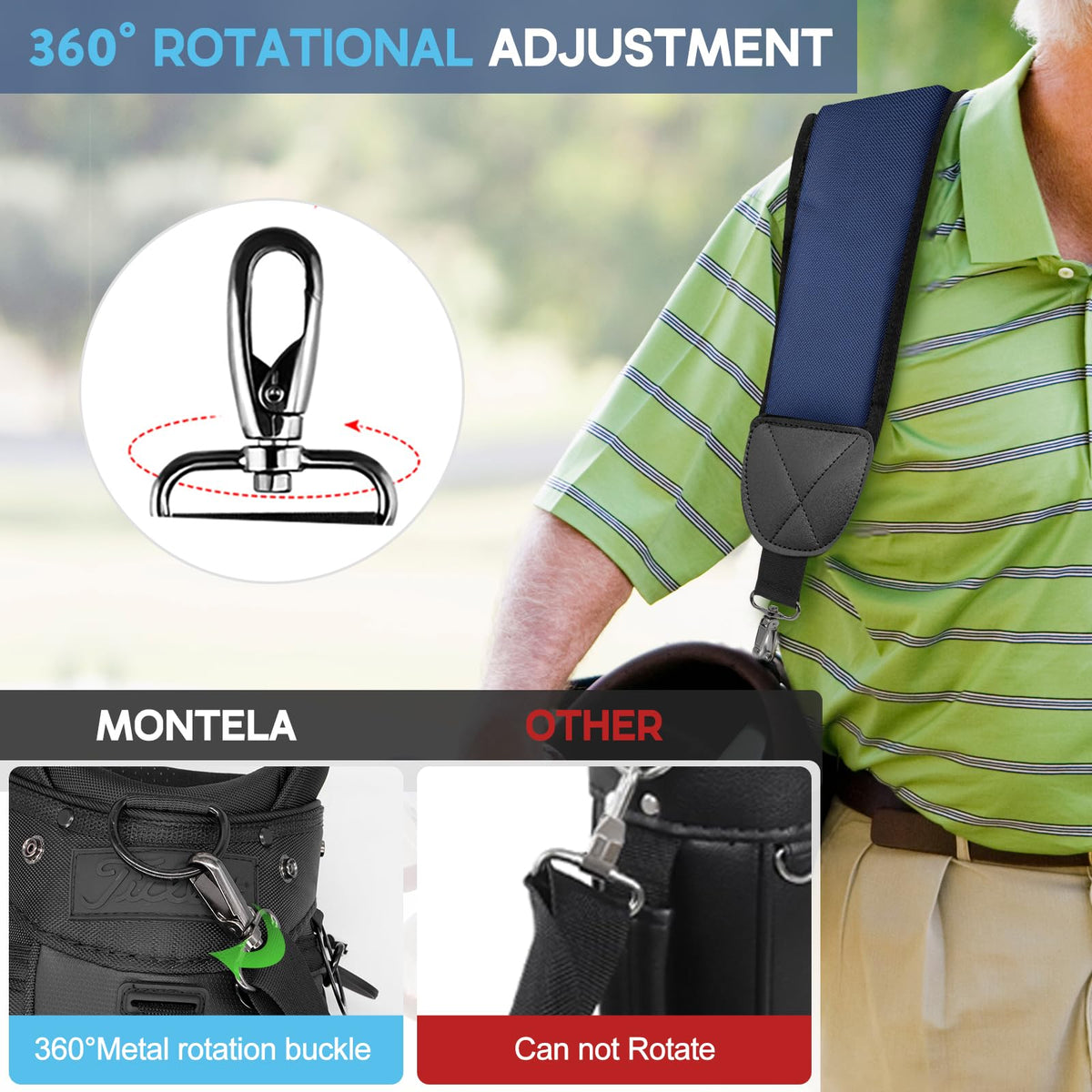 Montela Golf universal strap fit for versatile carry options