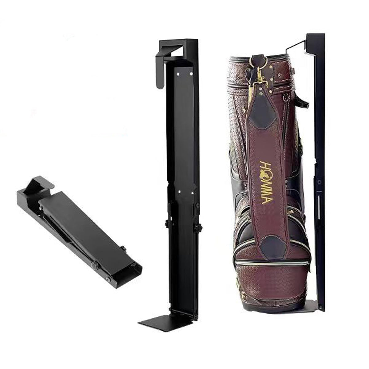 MOONACE wall-mount golf bag stand for quick access and organized storage.