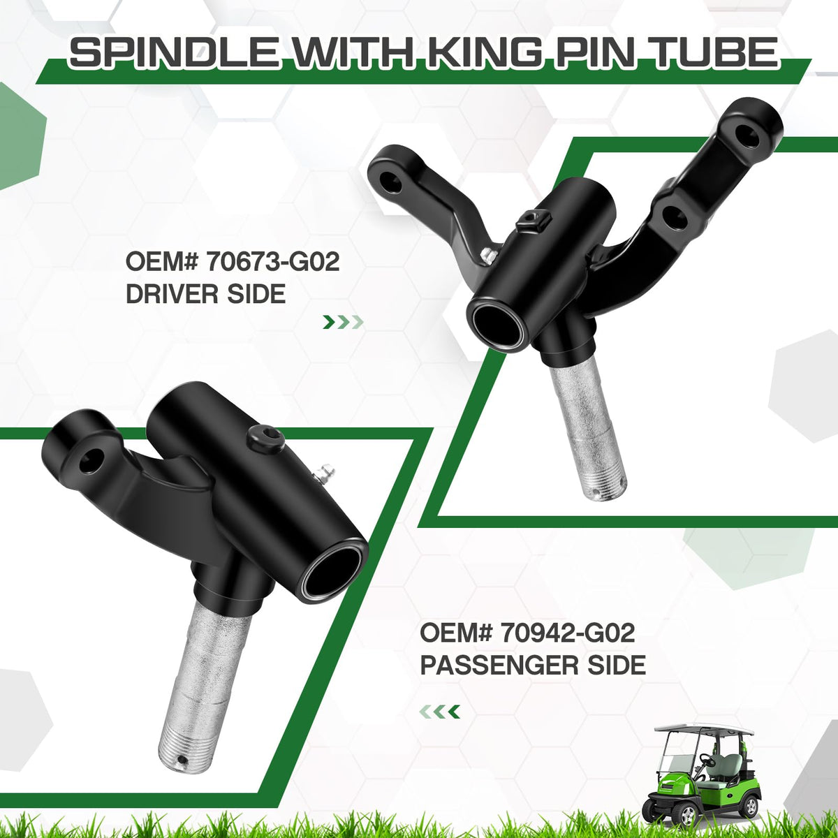 MorningRo right passenger-side spindle enhances front-end durability for EZGO TXT carts.