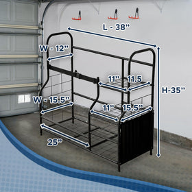 Morvat five-accessory shelves organize balls, tees, and gadgets neatly.