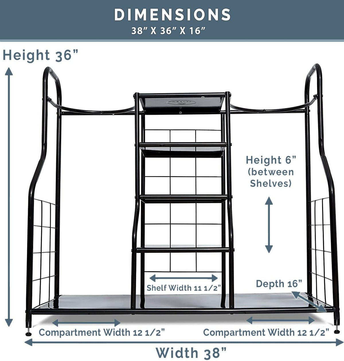 Adjustable feet keep the Morvat organizer level on uneven surfaces.