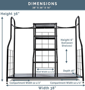 Adjustable feet keep the Morvat organizer level on uneven surfaces.