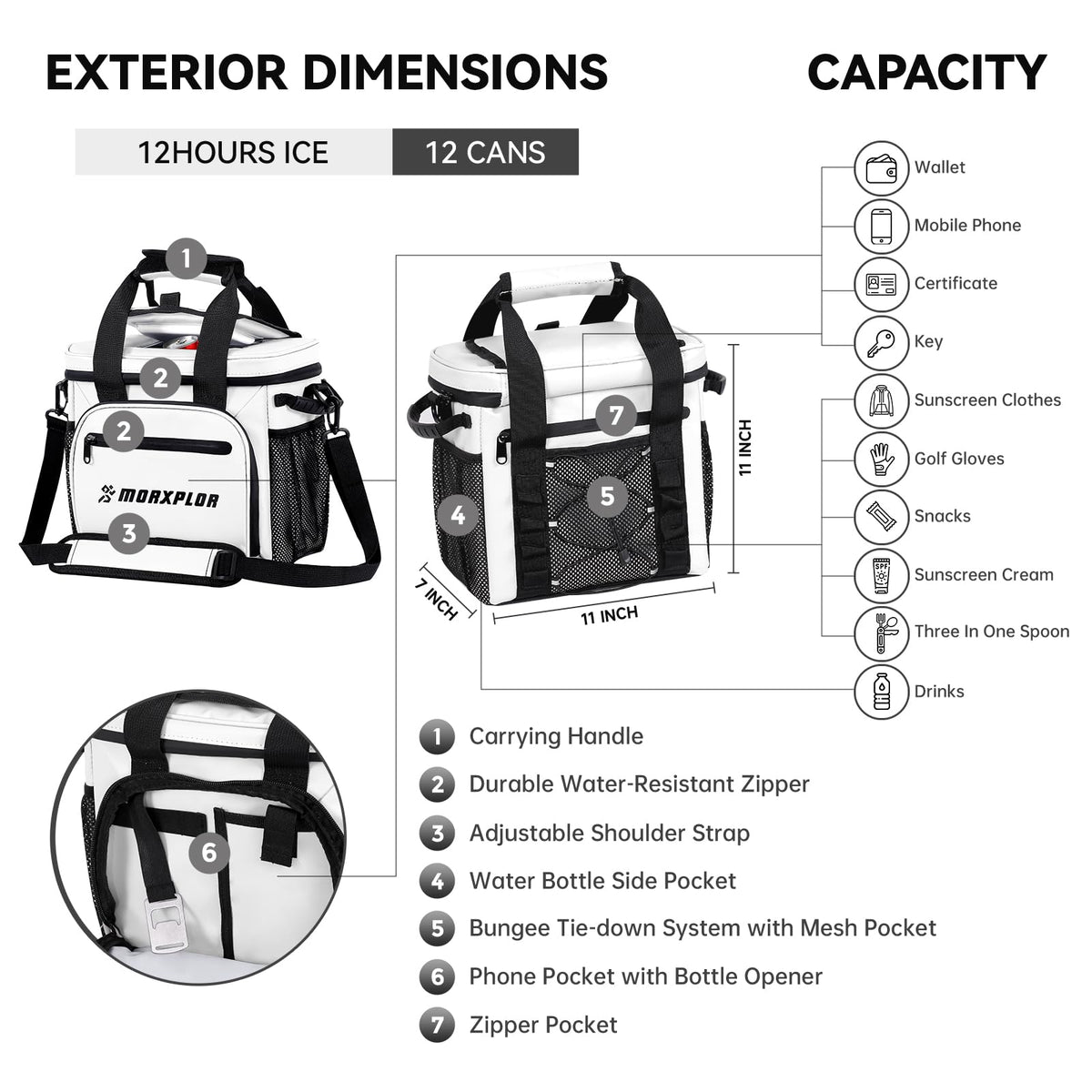 MORXPLOR 12-can insulated cooler bag on cart keeps drinks cool