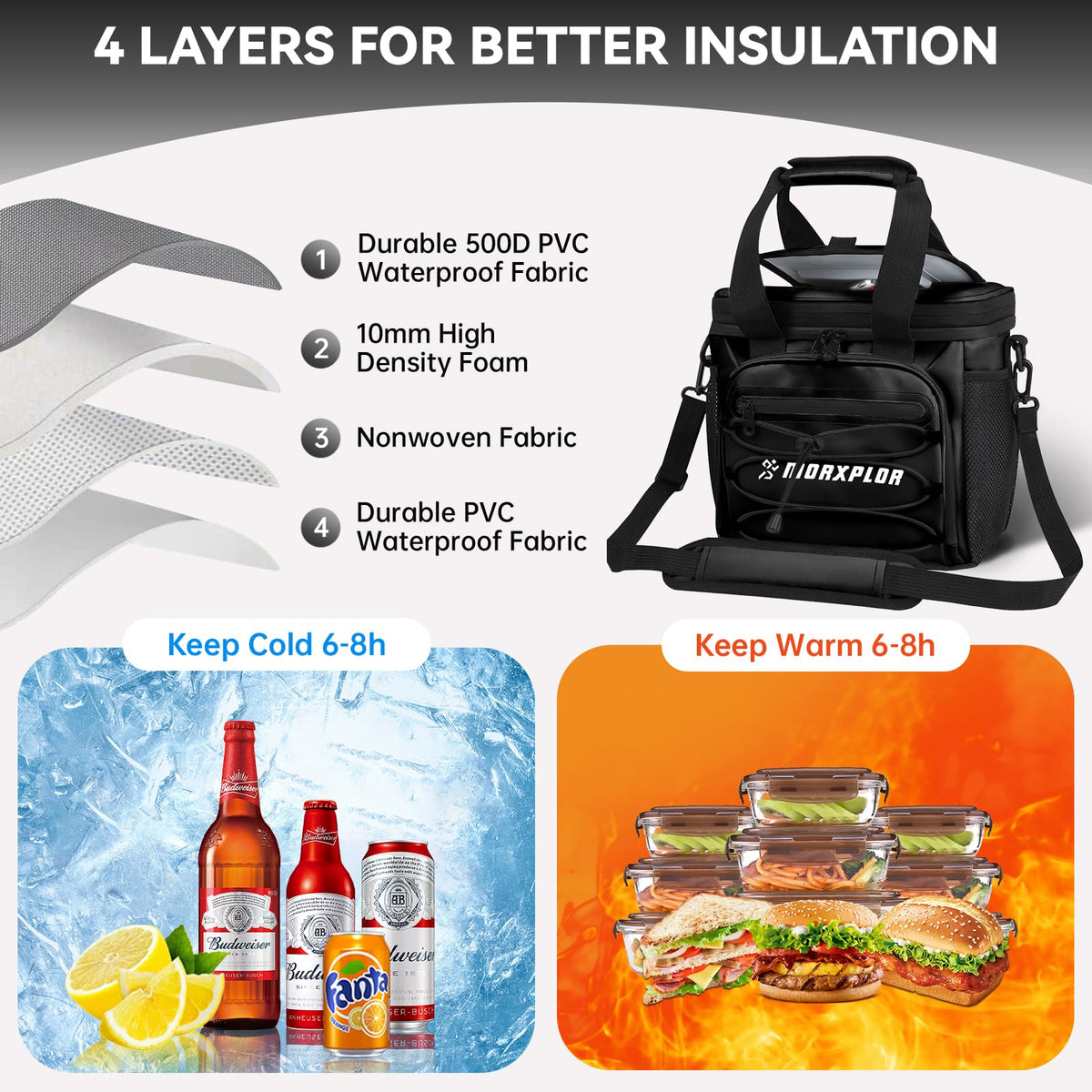 MORXPLOR 10L capacity fits 12 cans securely on the go