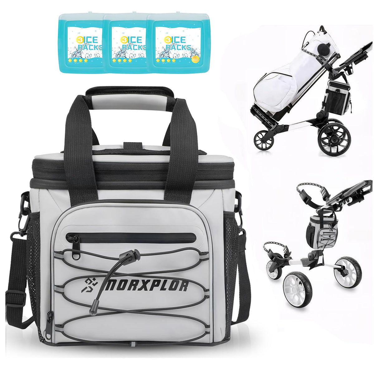 MORXPLOR golf cart cooler with magnetic lid on course for quick access