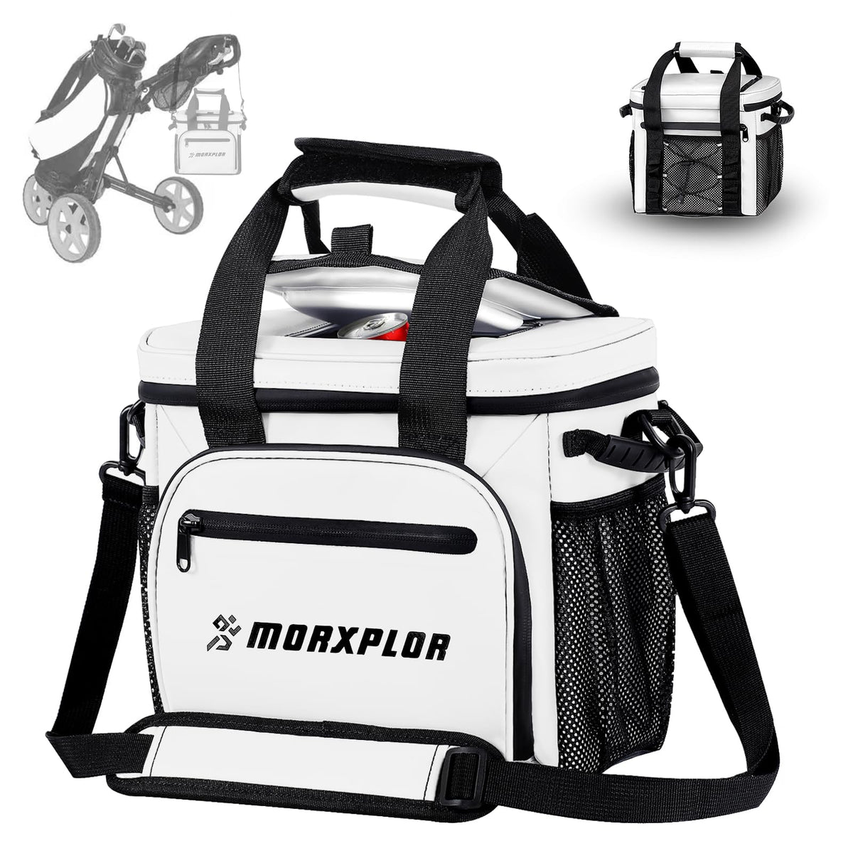 MORXPLOR golf cart cooler with magnetic lid for easy course access