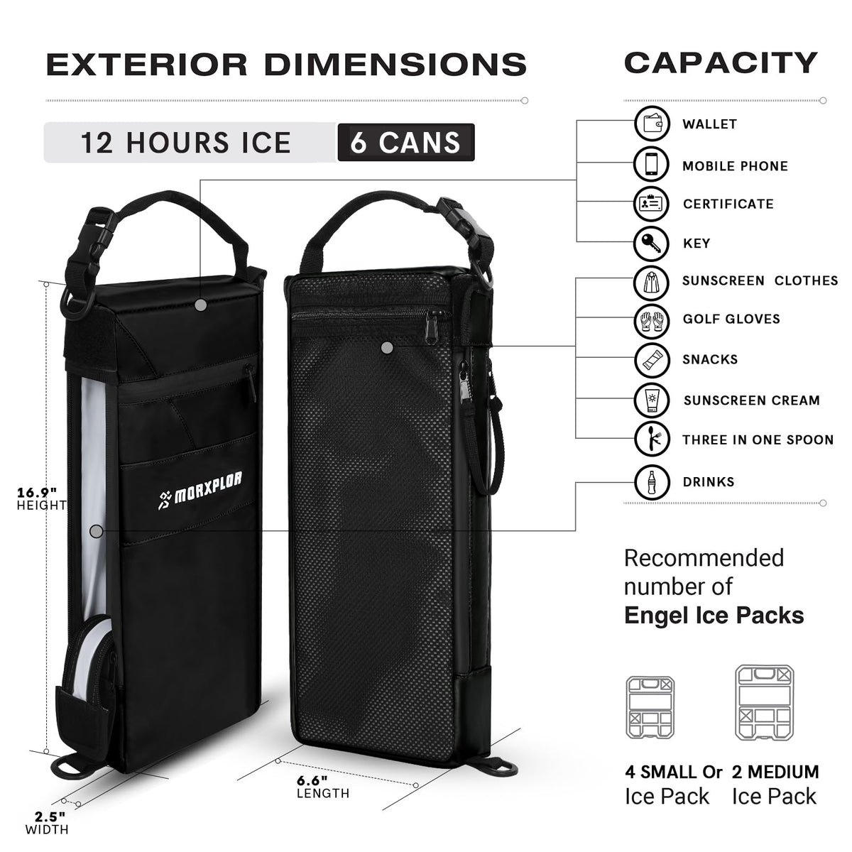 MORXPLOR Golf Cooler Bag inside a golf bag demonstrates portable cooling on the course
