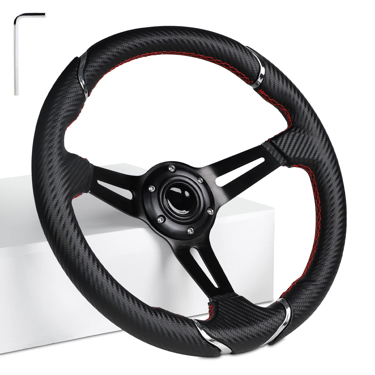 MOSNAI 13.7-inch deep-dish steering wheel with ergonomic grip for golf carts.