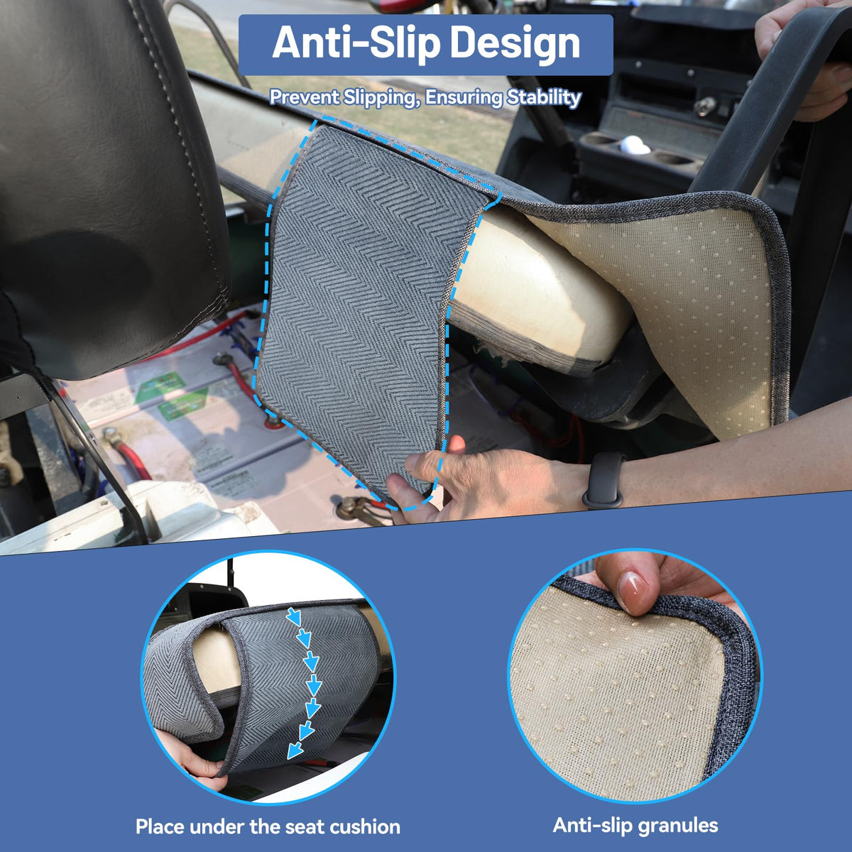 MOSNAI anti-slip golf cart seat cover prevents shifting during drives.