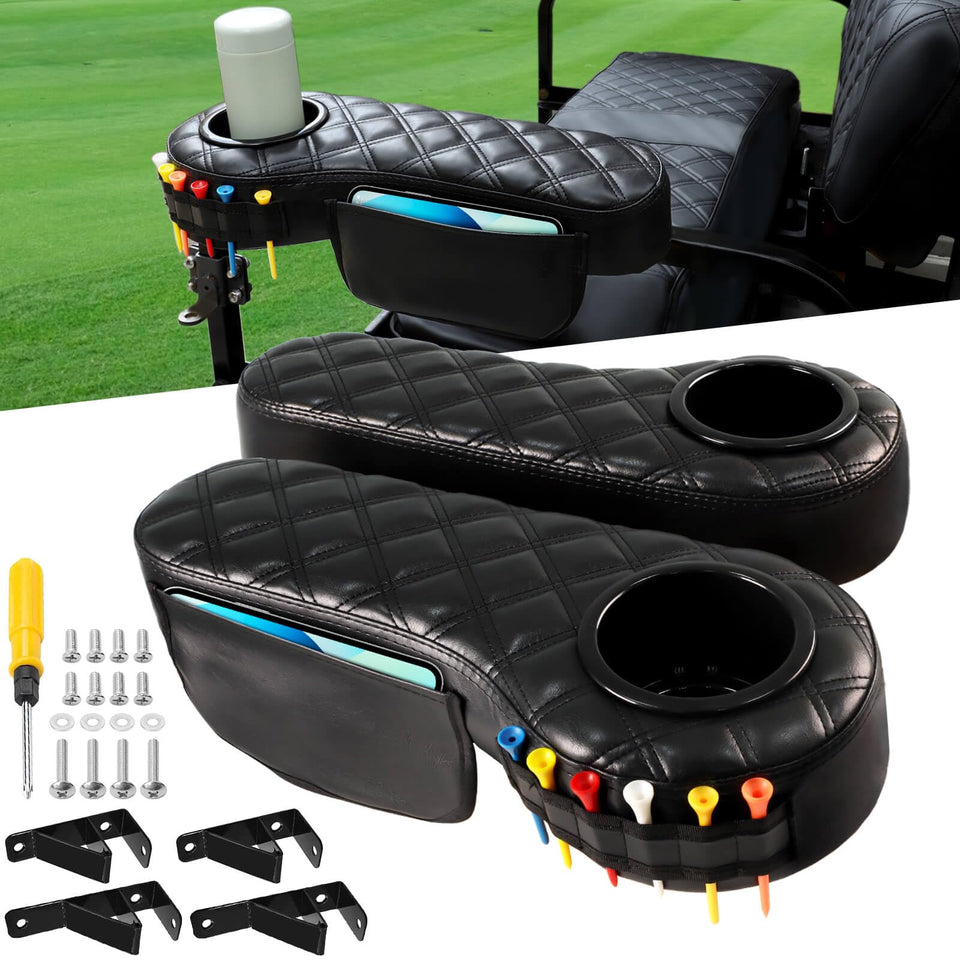 MOSNAI no-drill armrest with cup holder for EZGO Club Car Yamaha rear seats.