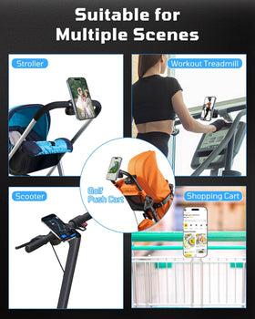 MOSNAI clip demonstrates compatibility with carts, strollers, and shopping carts