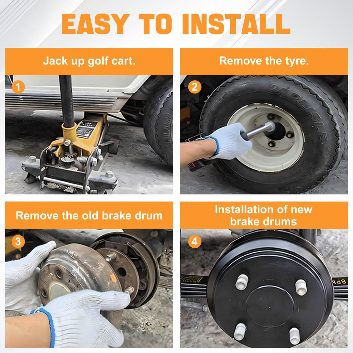 MOSNAI Club Car brake drum packaging — clear contents for a full repair kit.