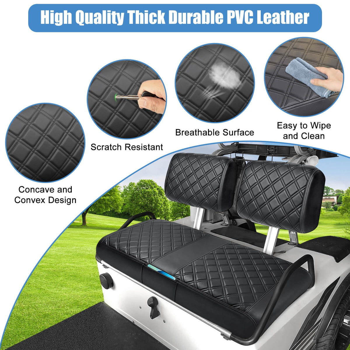 MOSNAI PVC leather seat cover showing smooth texture and easy cleaning