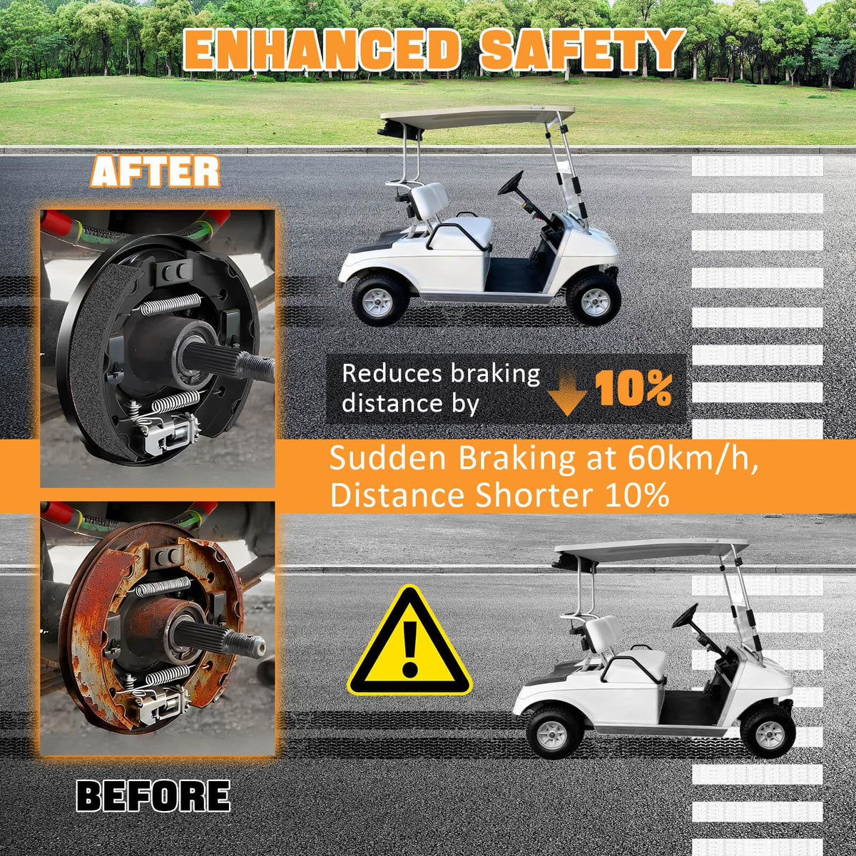 MOSNAI Club Car DS brake kit — assembly view for 1995-up golf carts.