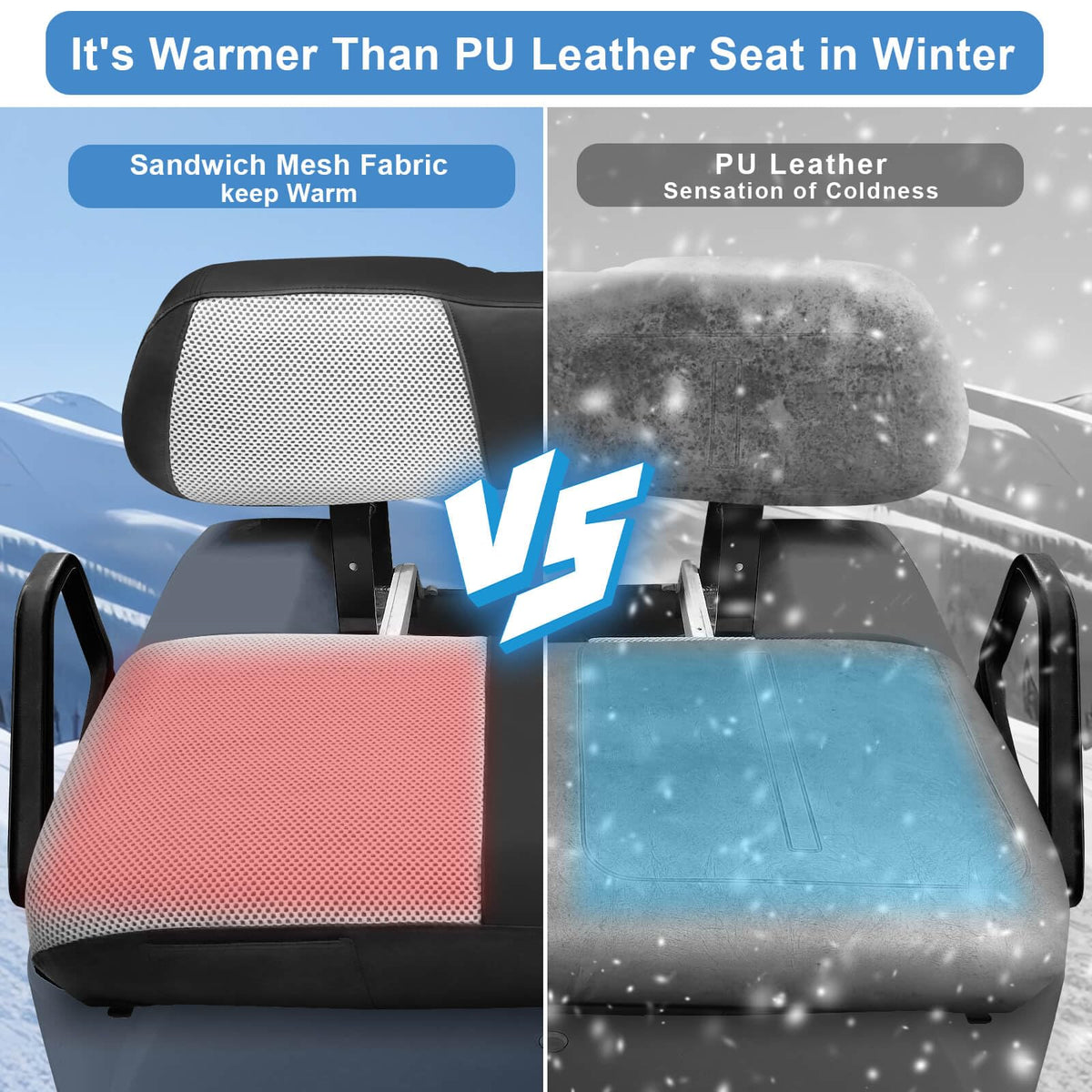 MOSNAI Club Car DS mesh-leather seat cover promotes airflow and comfort.