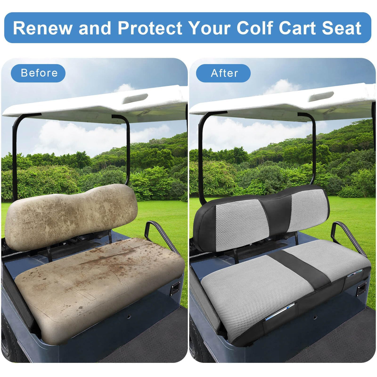 MOSNAI Club Car DS front cover protects seats and extends life.