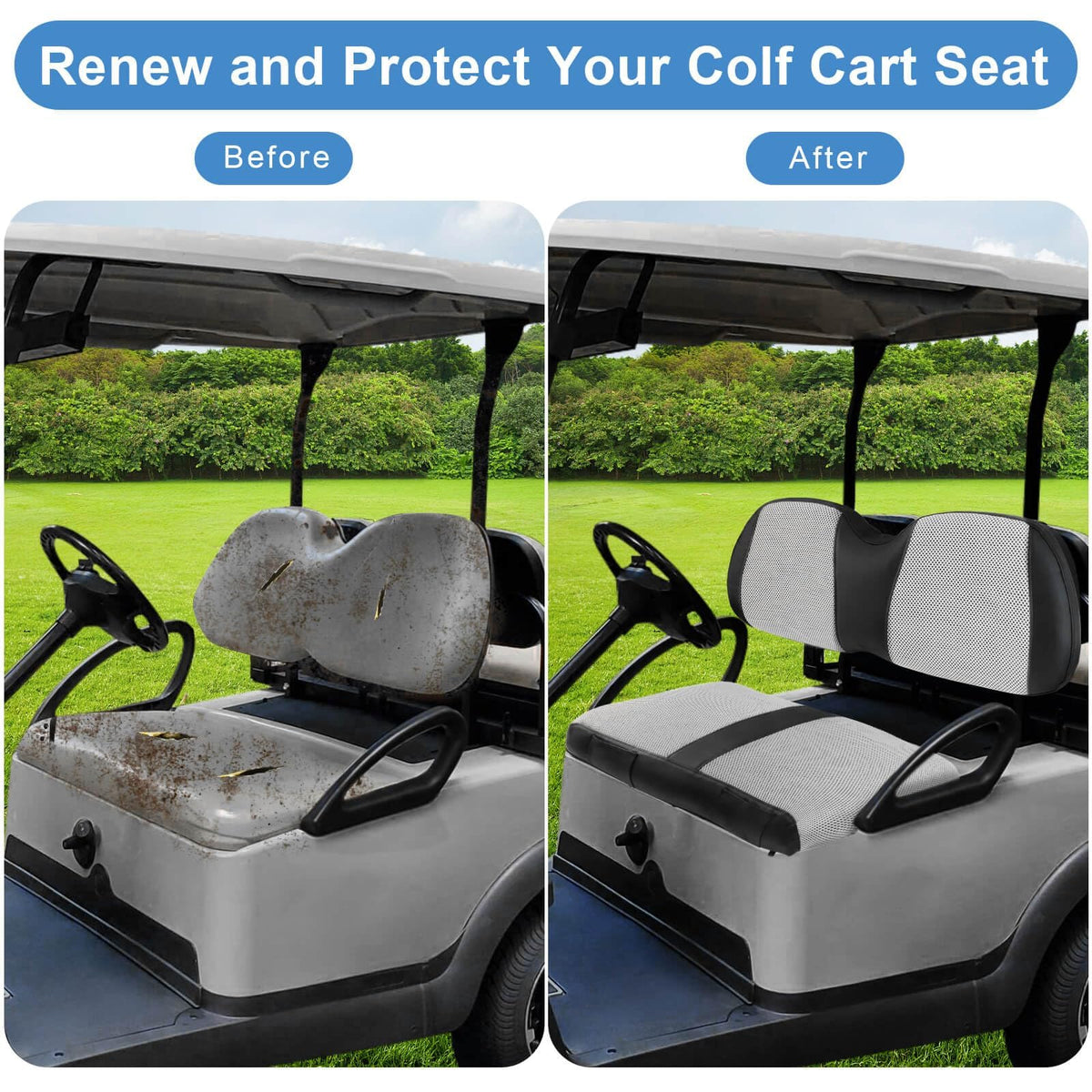 MOSNAI Club Car Precedent upholstery combines mesh and leather for durability.