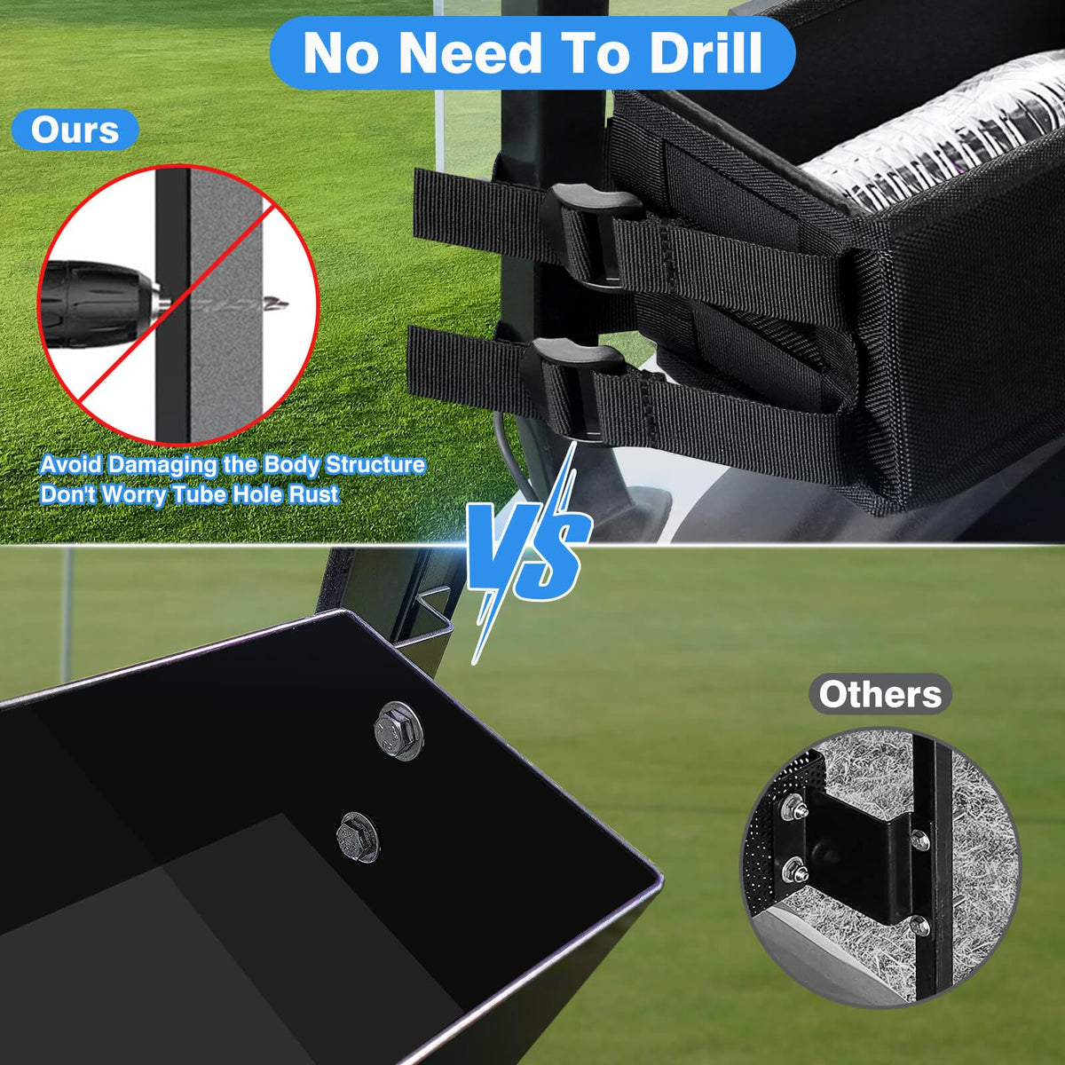 MOSNAI dash storage tray for Club Car DS shows secure no-drill mounting.