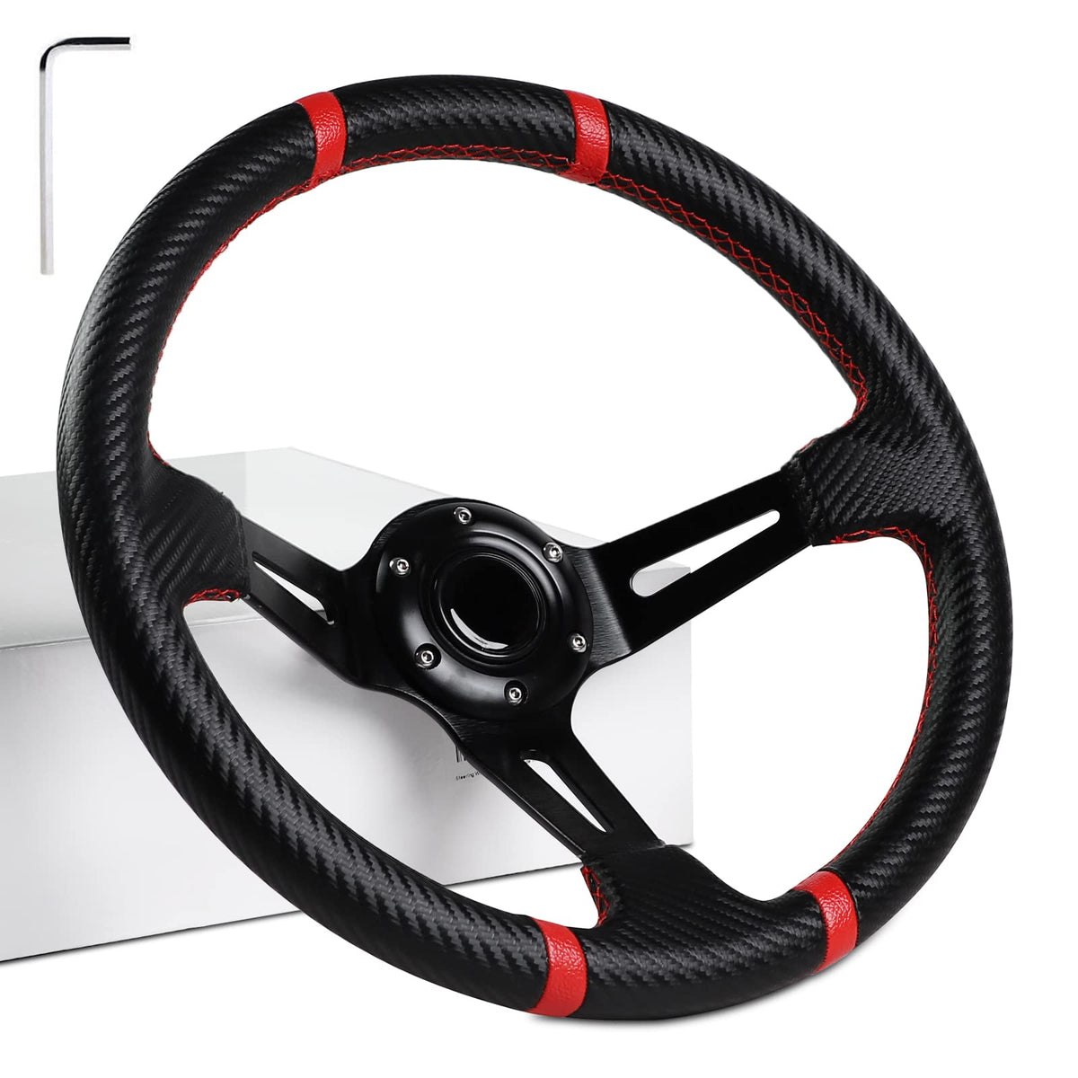 MOSNAI deep-dish 13.7-inch steering wheel front view offers comfortable grip.