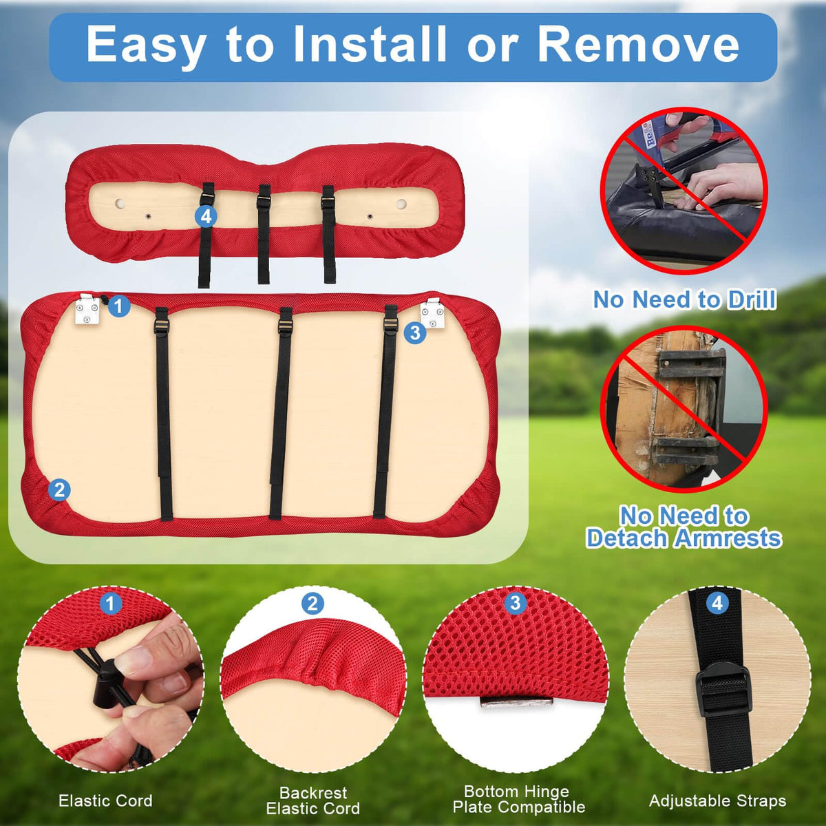 MOSNAI easy installation seat cover – belt buckle design for quick fitting without tools.