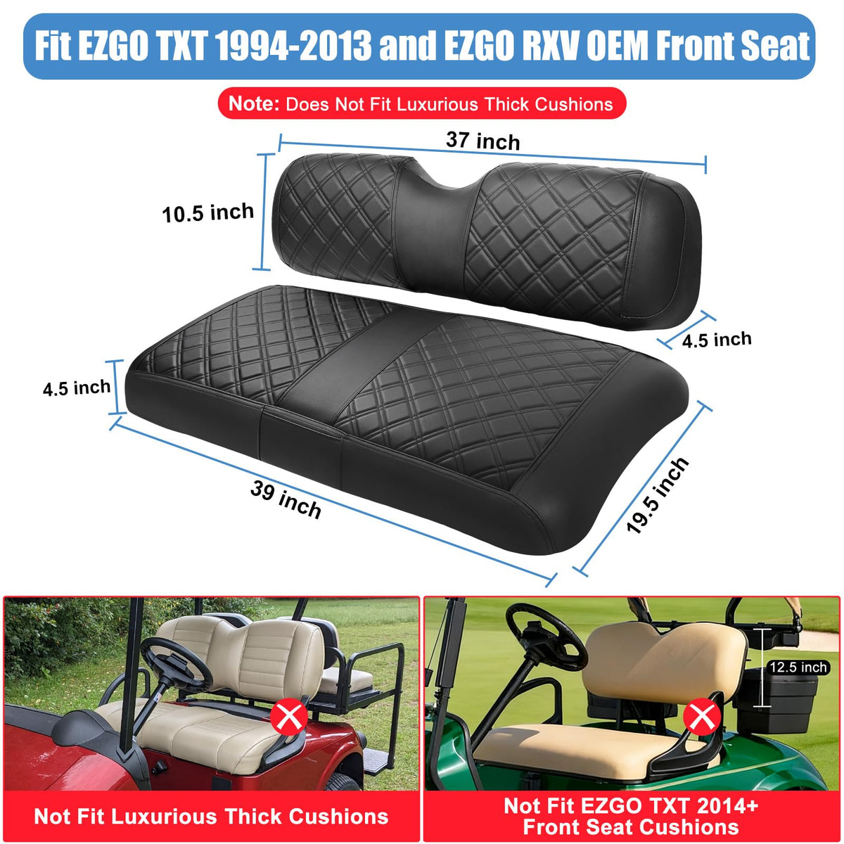 MOSNAI EZGO front bench seat cover showing durable PVC leather and easy maintenance.
