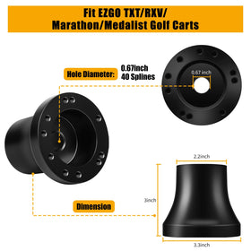 EZGO 5-6 hole wheel compatibility demonstrated with MOSNAI adapter.