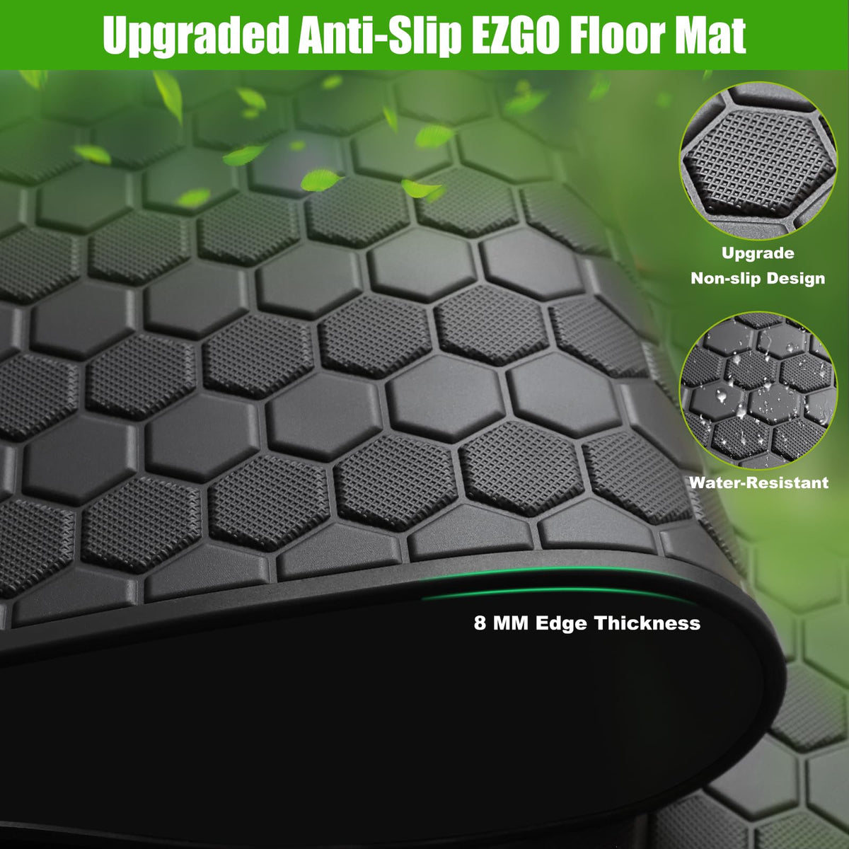 MOSNAI EZGO TXT floor mat clip-attachment system secures without adhesive.
