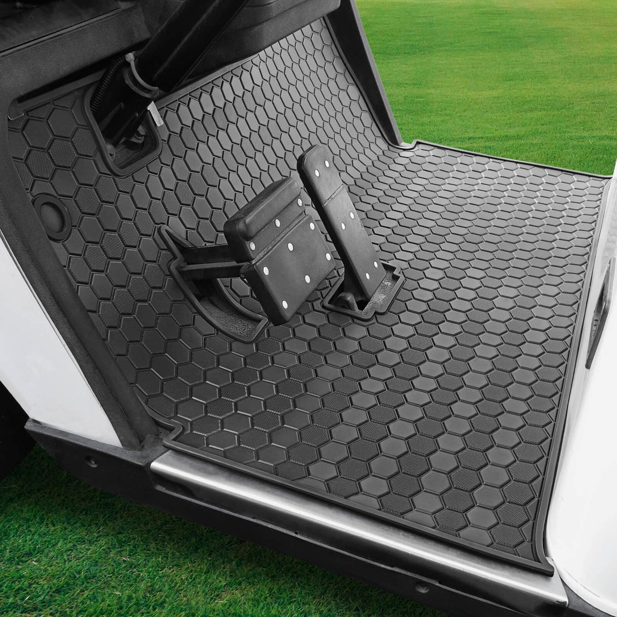 MOSNAI EZGO TXT floor mat full coverage protects interior from dirt and moisture.