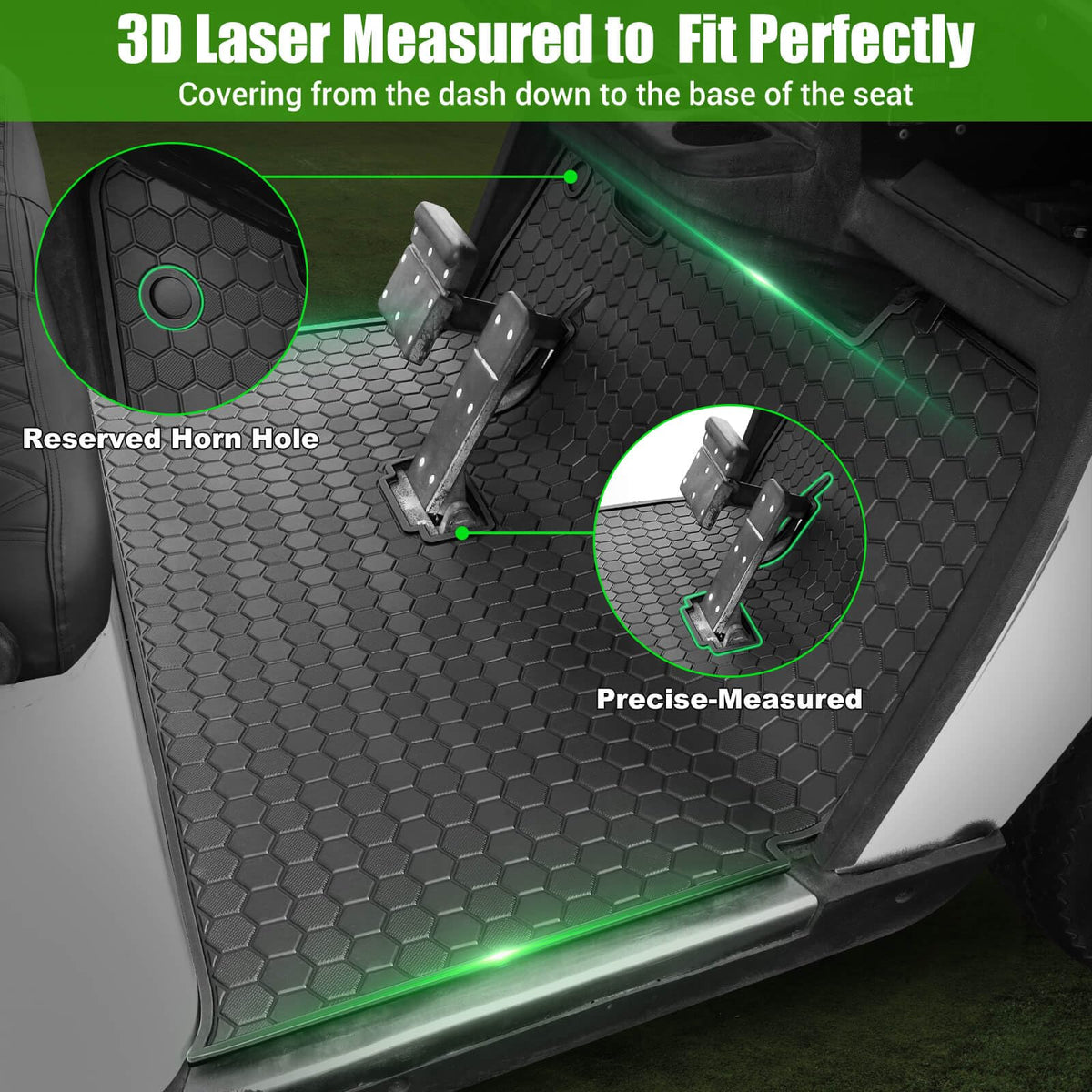 MOSNAI EZGO TXT floor mat hex-grid-pattern adds grip and durability.