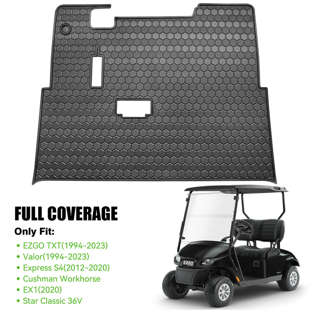 MOSNAI EZGO TXT floor mat pedal-area-fit hugs pedals for secure operation.
