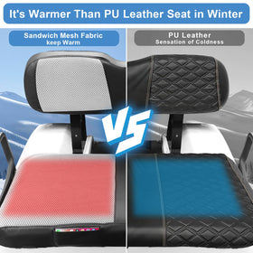 MOSNAI EZGO TXT seat cover shows leather-mesh blend and reinforced stitching.