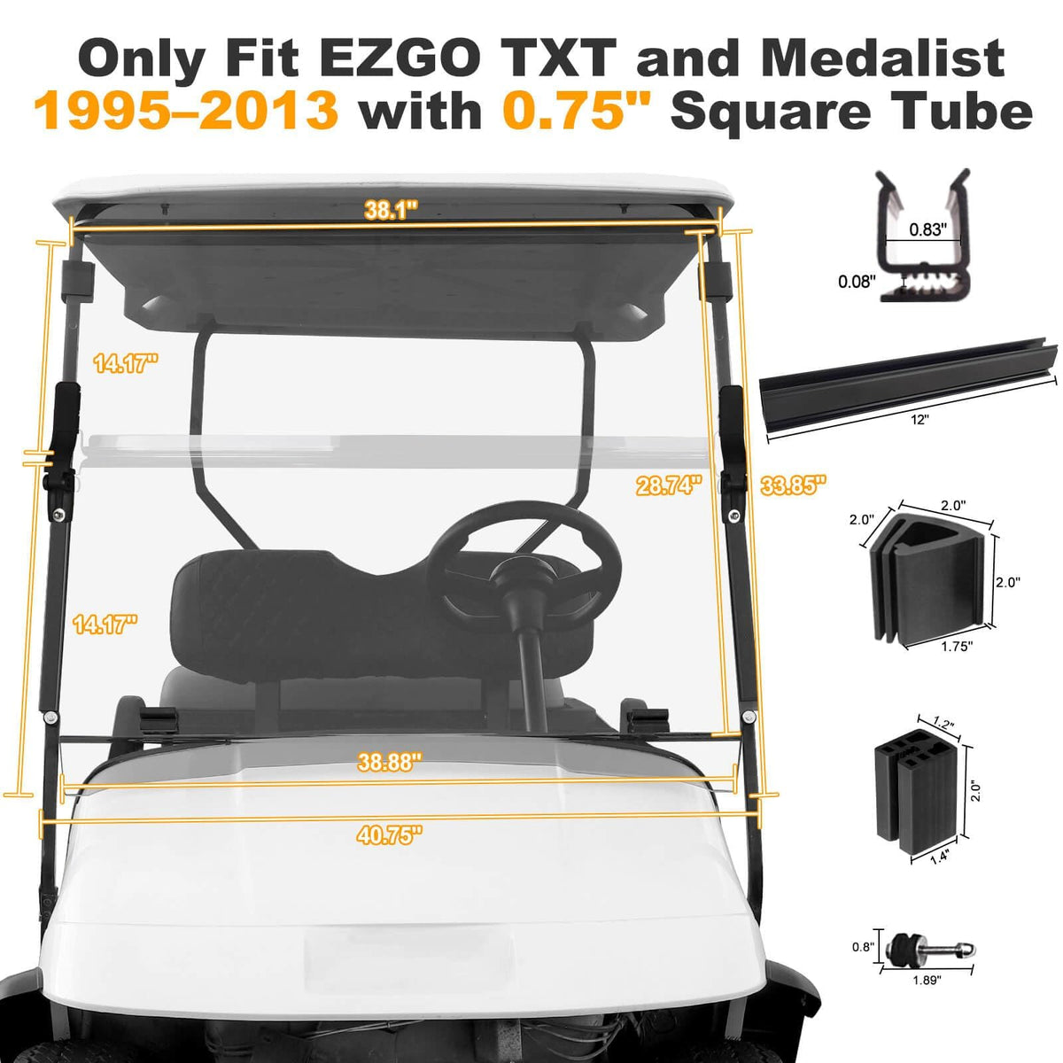 MOSNAI EZGO TXT windshield folded-compact mode demonstrates easy storage.