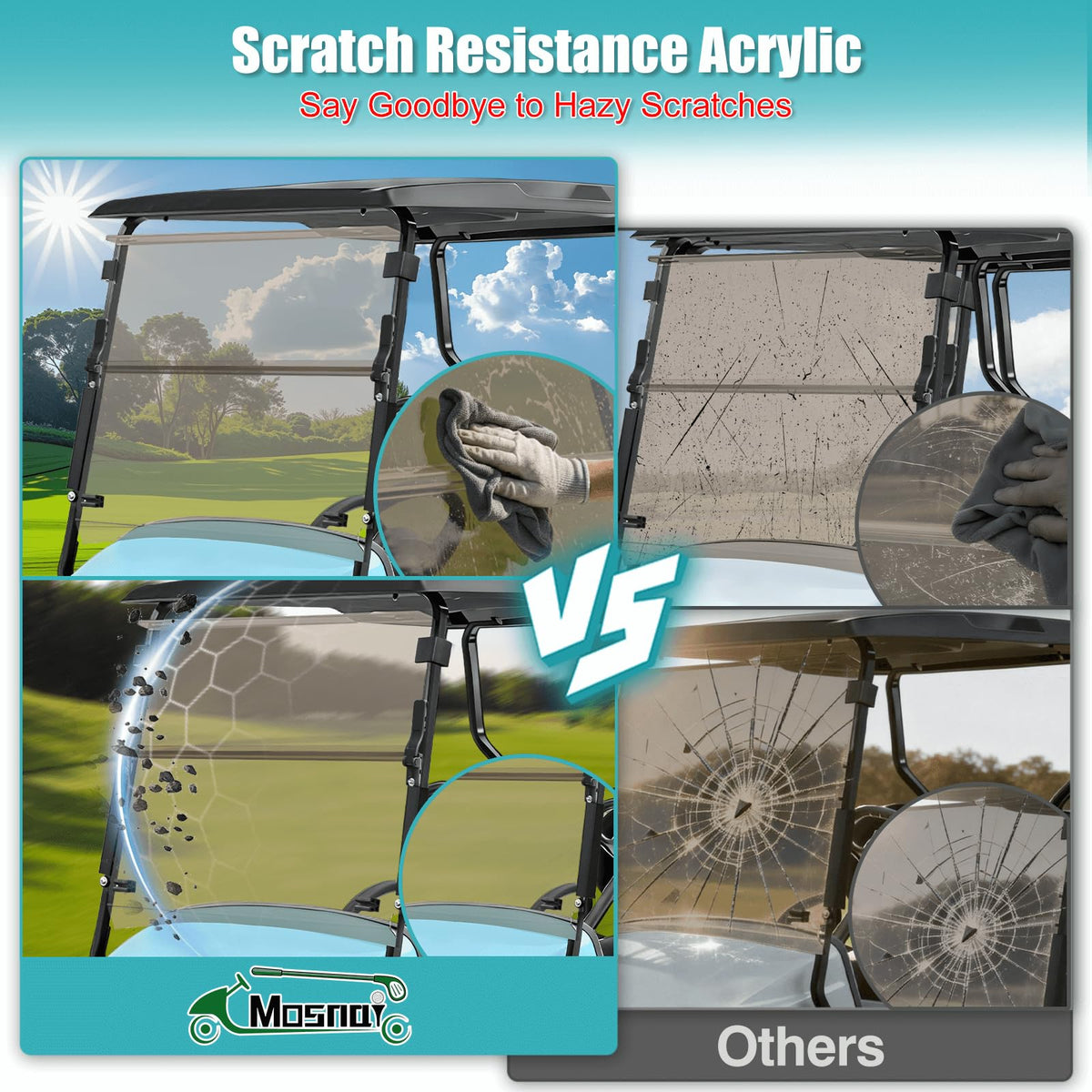 MOSNAI fold-down windshield provides wind cover or airflow as needed.
