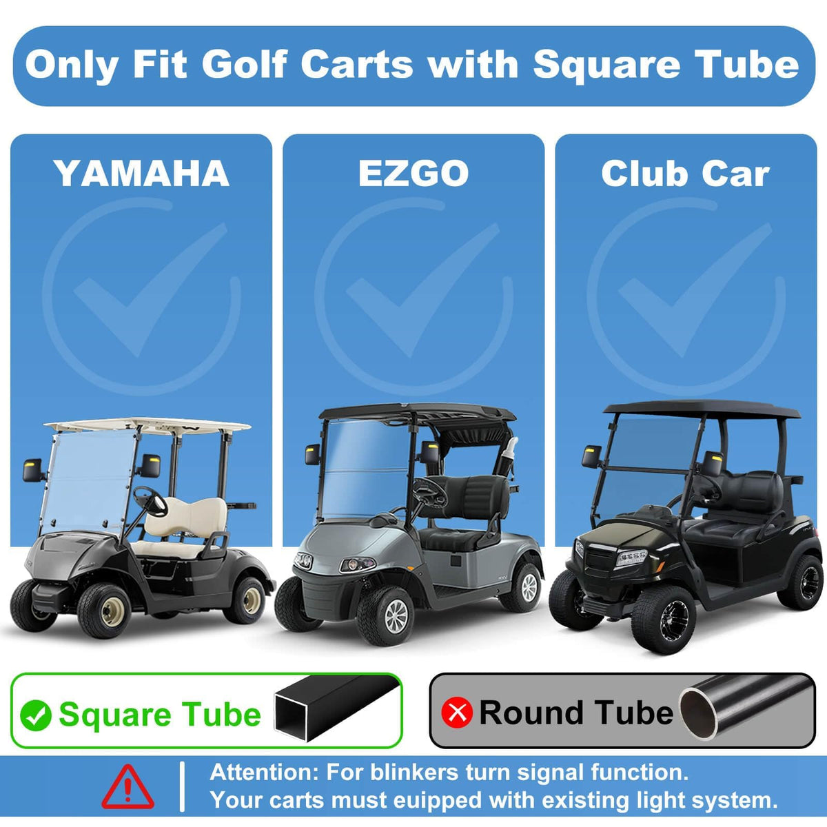 MOSNAI golf cart mirror with turn signals enhances signaling for oncoming traffic.