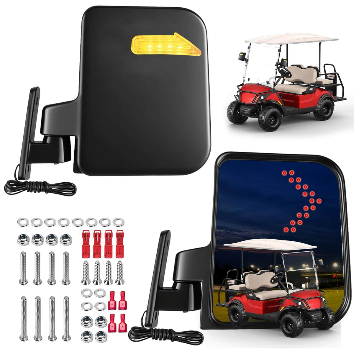 MOSNAI universal golf cart mirror fits EZGO, Club Car, Yamaha models for versatile use.