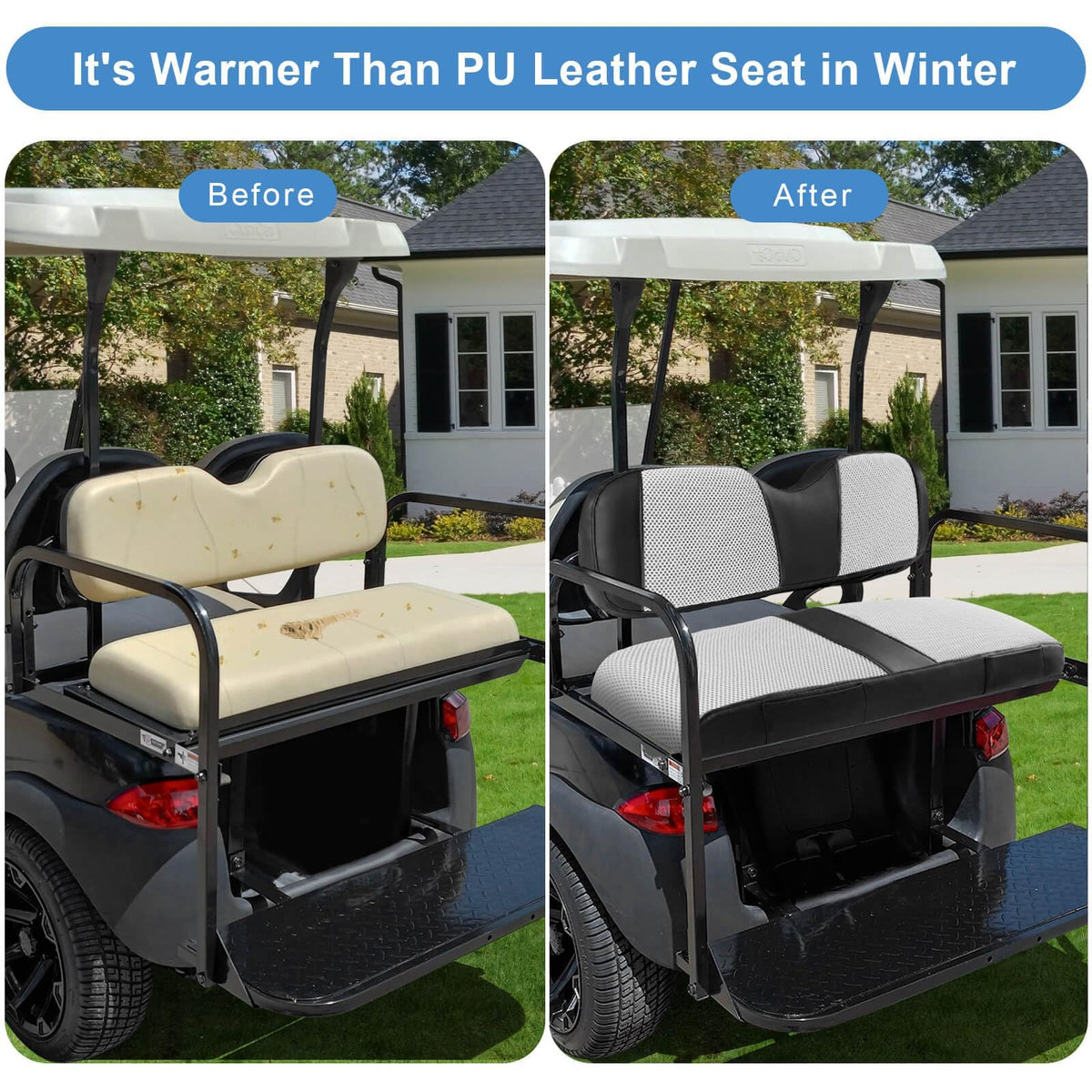 MOSNAI reinforced stitching detail extends seat cover life.