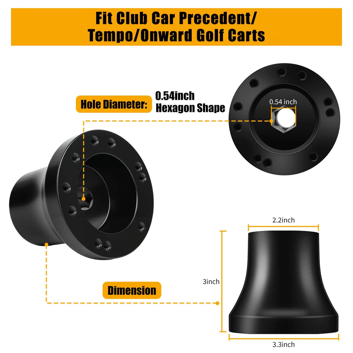 MOSNAI precedent hex shaft adapter showing secure fit with Club Car wheels
