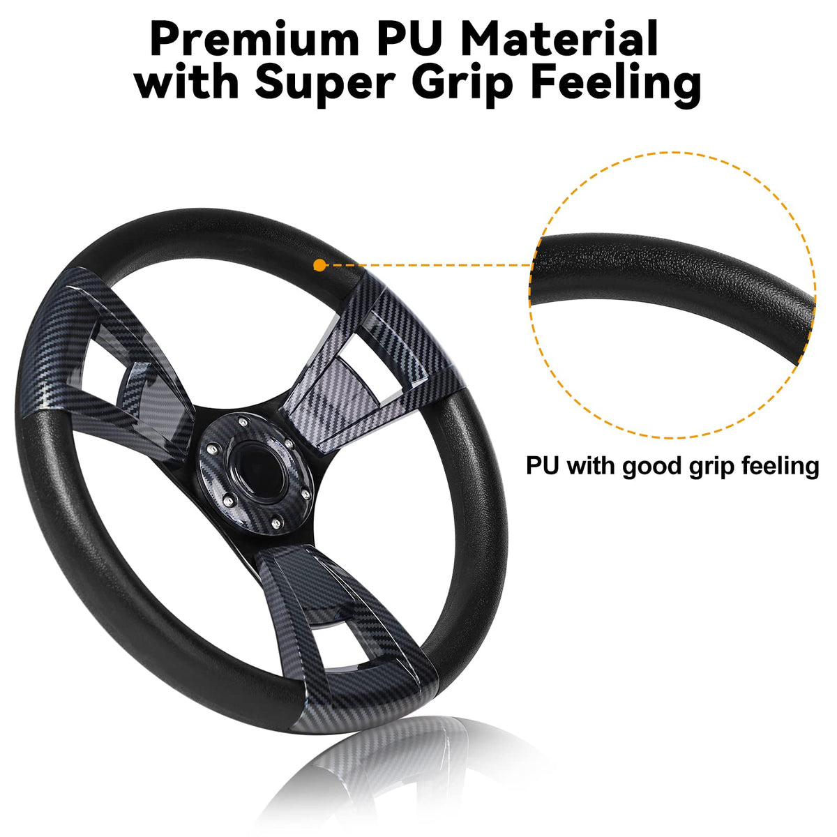 MOSNAI racing-style three-spoke wheel for a sporty look and feel.