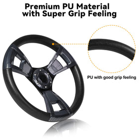 MOSNAI racing-style three-spoke wheel for a sporty look and feel.